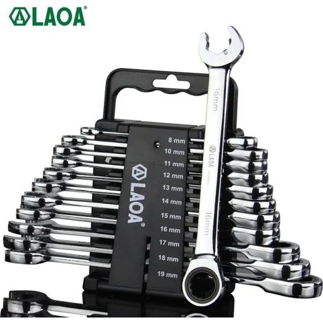 LAOA – Jeu de clés à cliquet 11, Coffret de Clé mixte à cliquet, 11 pièces, clé à cliquet antidérapante 8-19mm, cliquet ouvert/Double extrémité/miroir, ensemble d'outils de réparation automobile (1/5)