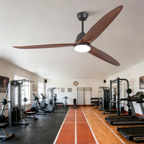 REDOM Ventilatore da soffitto moderno, LED a 3 temperature, motore DC reversibile, 3 pale in legno massello, nero e noce scuro