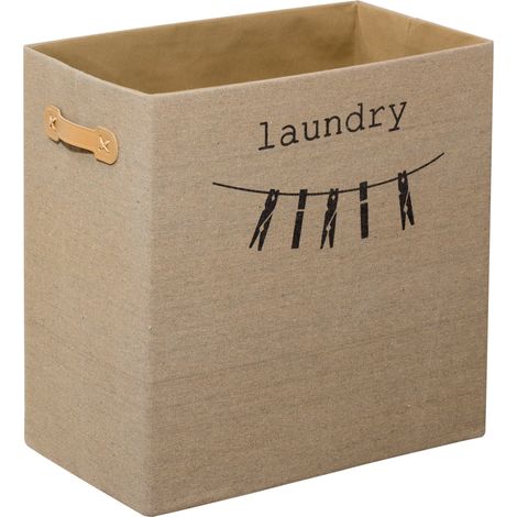 FACKELMANN Wäschebox / faltbare Box in Leinen-Optik / dekorative Wäschebox mit Aufdruck / Maße (B x H x T): ca. 45 x 45 x 25 cm / Farbe: Beige / passend für Fackelmann Schränke mit min. 45 cm Breite"- (1/4)
