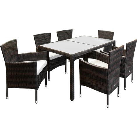 CASARIA® 6+1 Monaco Polyrattan Garden Dining Furniture Glass Table Chairs Brown