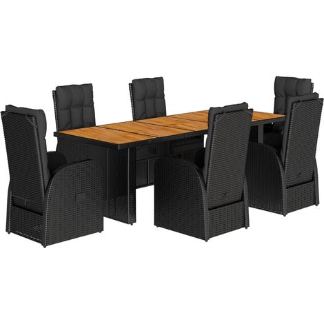 Maison Exclusive - 7-tlg. Garten-Essgruppe mit Kissen Schwarz Pol (1/5)