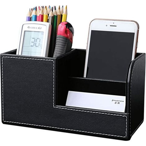 Porte-stylo, Organisateur de bureau en cuir PU Boîte de rangement pour papeterie de bureau Organisateur de fournitures de bureau Porte-cartes de visite Grad Gift Noir (1/4)