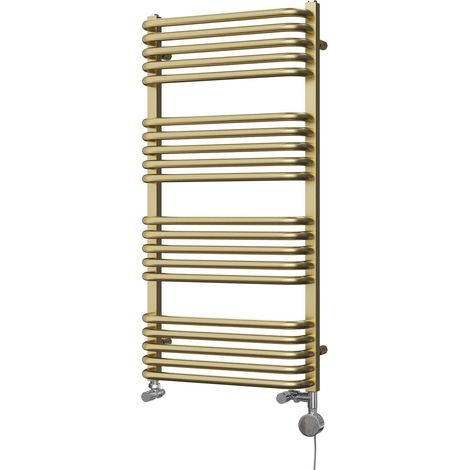 Crossmoor - Brushed Brass Dual Fuel Towel Rail H1000mm x W500mm Thermostatic (1/3)