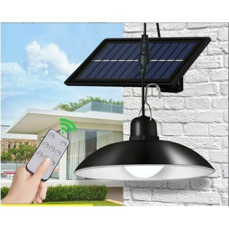 Luces solares para cobertizo, luces colgantes solares, lámpara solar para exteriores con control remoto, lámpara colgante impermeable para patio, jardín, patio, gallinero (luz cálida)