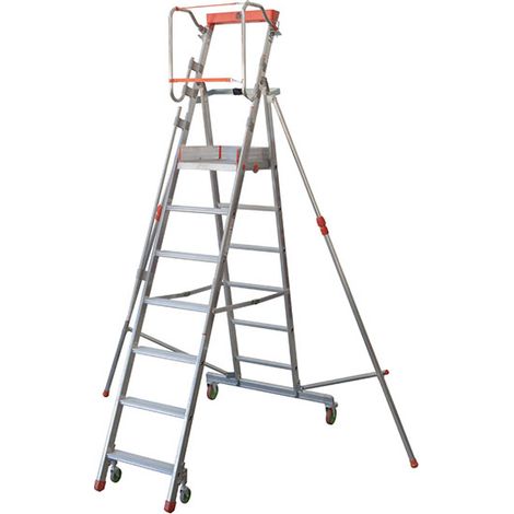 Escabeau roulant 8 marches - Hauteur de plateforme: 2.15m - Hauteur atteignable: 4.15m - CTA-8