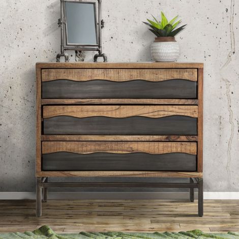 Commode en bois marron à 3 tiroirs cm 88x45x80 (1/5)