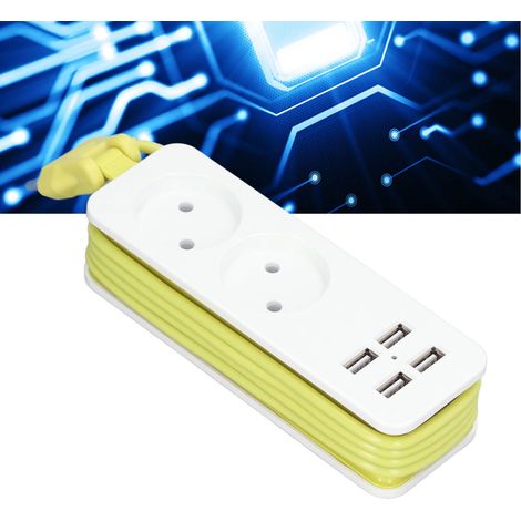 1200-W-Steckdosenleiste mit zwei Standard-Rundsteckdosen (deutsche Norm), zwei Standard-Rundsteckern (europäische Norm) und vier USB-Anschlüssen, 10-A-Verlängerungskabel (kompatibel mit Smartphones un (1/5)