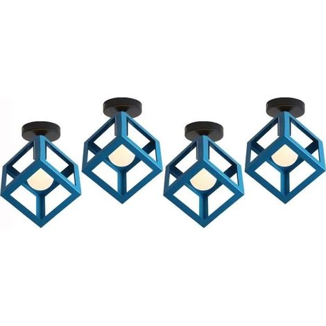 U-Do 4Pcs Plafonnier en Métal Bleu Lampe de Plafonde Carré design Vintage décoration Couloir Salon Cuisine (1/4)