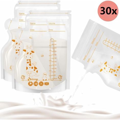 Sachets de conservation du lait maternel - 30 sachets - Sachets de congélation pour lait maternel - Sachets de conservation pré-stérilisés - 250 ml - 12 x 17 cm - Blanc transparent (1/5)