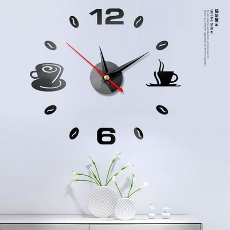 Uhr, 3D-Wanduhr, Küchendekoration, digitale Kaffeetassenuhr, DIY-Uhr – Schwarz (1/3)