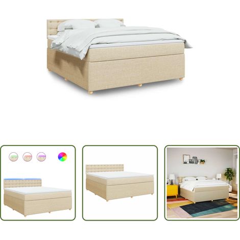 vidaXL Surmatelas -  Sommier à lattes de lit avec matelas Crème 180x200 cm Tissu (1/5)