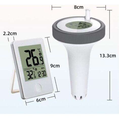 Thermomètre Piscine Sans Fil Flottant, Thermomètre de Piscine Connecté Numérique avec Récepteur Radio LCD, Portée jusqu'à 60 m, Pour Exterieur/Interieur, Aquarium, Spa, Étang (1/4)