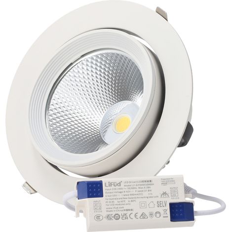 Foco Downlight LED 40W CCT (Tonalidad Luz Regulable) Circular Orientable Driver LIFUD 40.000H Microprismático [HOCOBCOR40WLI-CCT