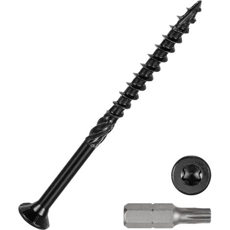 Lot de 30 vis de terrasse 10 x 3 – pour les terrasses, clôtures, cadres, fermes, meubles d'extérieur – Vis à bois en acier au carbone avec revêtement époxy avec embout Torx T25 – Noir (1/5)