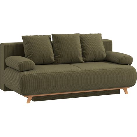 Sofá Cama de 3 Plazas con Almacenaje, Respaldo Ajustable, Cojines, Cord, Verde Oscuro (1/5)