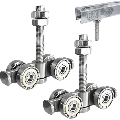 Juego de 4 rodillos silenciosos para rieles de suspensión de 1-5/8" de ancho y 1-5/8" o más de altura, rodillos utilizados para puertas corredizas de graneros o cobertizos (paquete de 2). (1/5)