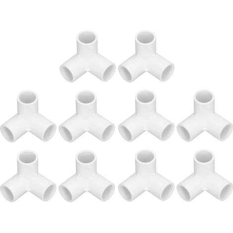 Raccord PVC 3 Voies, 10 Pièces voies en plastique connecteurs de meubles raccords tuyauterie, 20 mm diamètre intérieur raccord coude tuyau bricolage accessoires (Blanc) - (1/5)