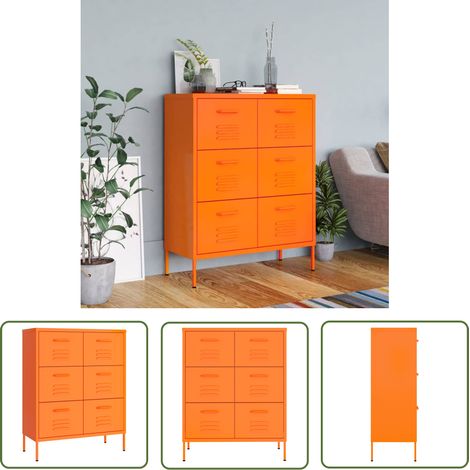 The Living Store Schubladenschrank Orange 80x35x101,5 cm Stahl - Schubladenschrank - Lagerschrank - Metallschrank - Stahltürenschrank - Orange (1/5)