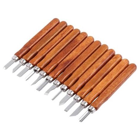 Ciseaux à Bois 12 Pièces, Lames en Acier à Haute Teneur en Carbone, Différentes Formes pour le Travail de Détail, Poignée Confortable, Rangement sécurisé, Facile à Utiliser avec. (1/4)