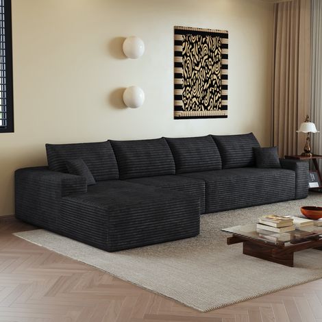 Divano angolare modulare 340x175x83 cm in velluto a coste nero, senza montaggio – MEUBLIV (1/5)