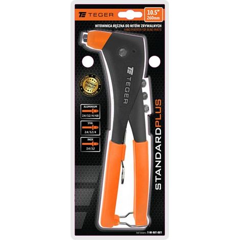 Rivettatrice manuale per rivetti standard più rivetti ciechi 10,5"/260mm (per rivetti in acciaio e alluminio) / teger (1/3)
