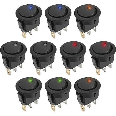 Interrupteur à bascule rond 12 V DC 12 V 20 A 3 broches à verrouillage SPST 10 pièces avec 5 couleurs pour voiture camion bateau (1/5)