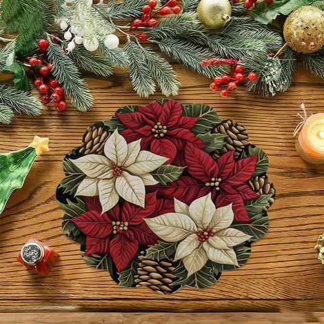 Sets de table de Noël style américain, dessous de plat antidérapants et isolants pour cuisines de restaurant, résistants aux taches et à l'usure, en stock - Lot de 4 (vinyle) 36 x 36 cm - 12