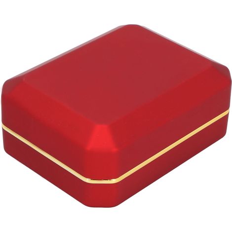 Boîte à bijoux rouge, intérieur floqué léger, idéale pour ranger bagues et pendentifs et offrir un coffret cadeau pour fiançailles ou mariage. (1/5)