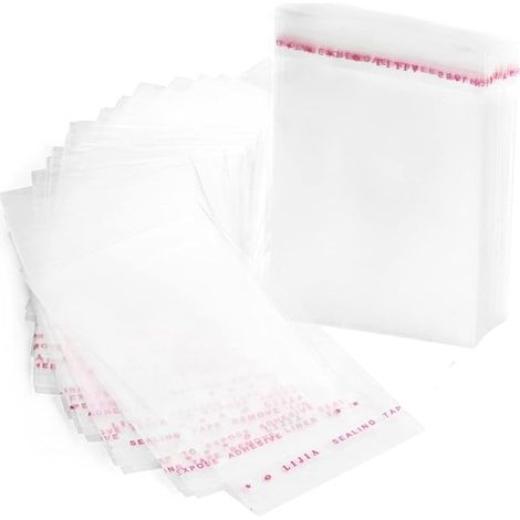 BRAVIX Lot de 100 sachets transparents en cellophane plastique avec fermeture adhésive 8 x 12 cm (1/5)