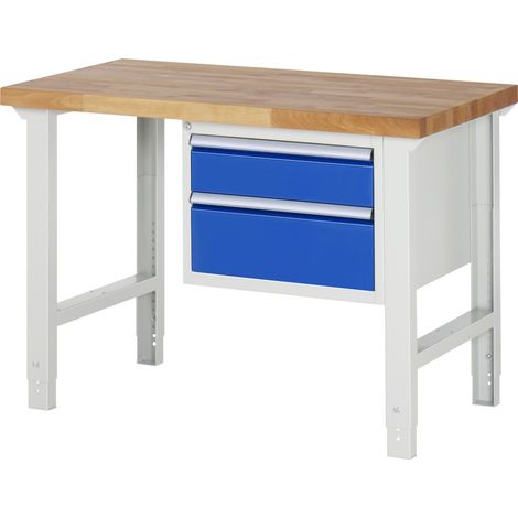 Rau Werkbank höhenverstellbar 7123A1, B1250xT700xH790-1140mm, 2x Schublade-TA (1/5)
