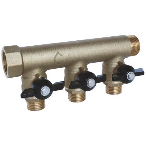 Collecteur sanitaire M-F 1"+mini-vannes monobloc 3 départs 1/2" - Somatherm