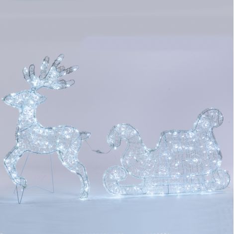 Renne avec Traîneau 3D H85cm 350 LED blanc froid Acrylique 31V extérieur professionnel Lotti (1/5)