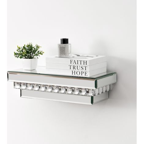 Modern Glam Mirrored Crystal Wall Shelf - Floating Accent Shelf with Glass Crystals for Living Room, Bedroom, Home Decor (1/5)