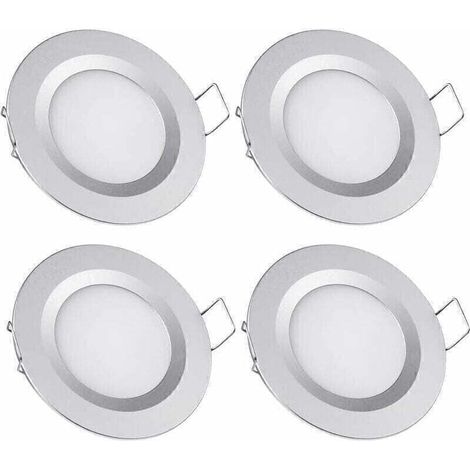 4 x Spot LED Encastrable 12V Trou 58-65mm 3W 6400K Plafonnier Encastré pour Camping-car Bateau Caravane Van Yacht Blanc froid (Finition argentée), (1/4)