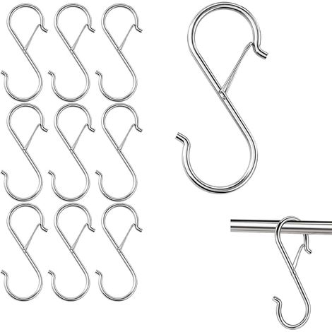 Set mit 10 S-Haken mit Sicherheitsschlaufe, multifunktionale Metallhaken für Küche, Bad, Kleiderschrank, Kleidung, Taschen, Hängepflanzen und Aufbewahrung, silberfarben (1/5)