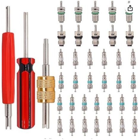 39 pièces Kit de noyau de valve de climatisation voiture R134a noyaux de tige de valve Schrader de réfrigération avec outil de retrait de noyau de valve Kit de bouchons d'étanchéité du système (1/3)