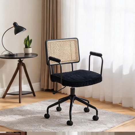 Chaise de bureau oscillante en rotin bois et métal noire (1/5)