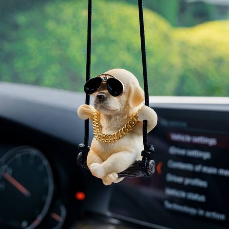 Support de rétroviseur pour voiture en forme de Labrador Retriever, accessoire mignon pour rétroviseur avec chien pivotant, convient aux hommes et aux femmes (Jaune) (1/5)