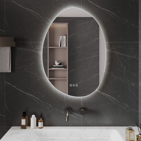 Miroir de Salle de Bain LED avec Haut-parleur Bluetooth par DeerValley – Format Irrégulier 50x70cm, Rétroéclairé Dimmable, Antibuée et Incassable, 3 Couleurs de Lumière