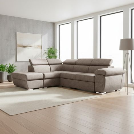 Divano Letto Angolare Fiona con Penisola Sinistra e Pouf Contenitore – Tortora (1/5)