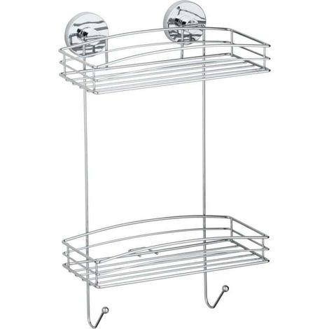 Etagère murale salle de bain sans perçage, 2 paniers de douche, fixation sans perçage Vacuum-Loc®, repositionnable sans laisser de trace, acier, 26x44x15,5 cm, chromé (1/4)