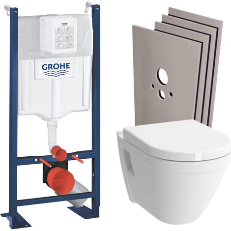 Grohe Pack WC Bâti Autoportant + Cuvette Vitra S50 + Abattant soft close + Plaque chrome + Set habillage (ProjectS50softclose-1-sabo) (1/5)