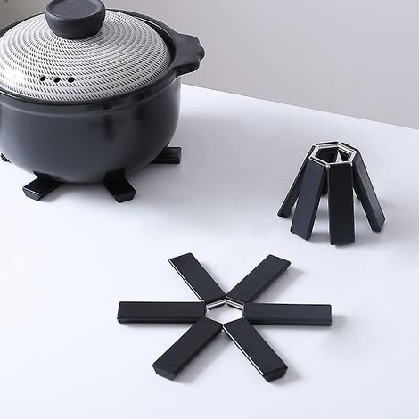 EASYCOMFORT Lot de 3 dessous de plat pliables pour plats chauds, noir (1/5)