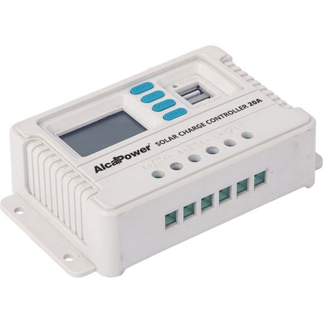 Contrôleur de charge solaire Alcapower 20A PWM pour systèmes 12V et 24V avec reconnaissance automatique, double sortie USB et protection IP22 intégrée (1/3)