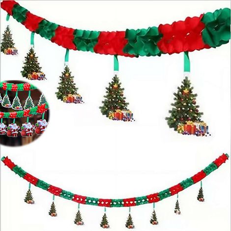 Guirlande De Noël En Papier - 300 Cm - Pendentifs Santa Claus - Décoration De Cheminée Bureau Et Salle De Classe - 1 Pièce (1/5)