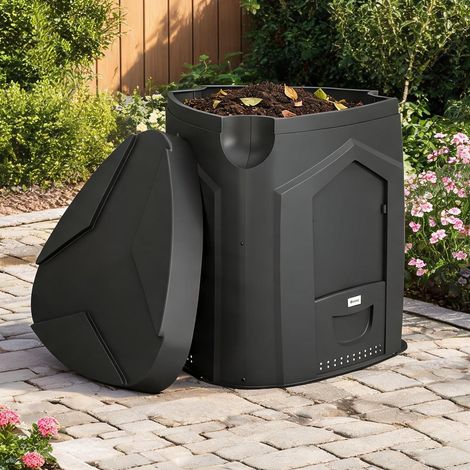 Composteur de jardin 240 L triangulaire avec 3 portes en schwarz (1/5)