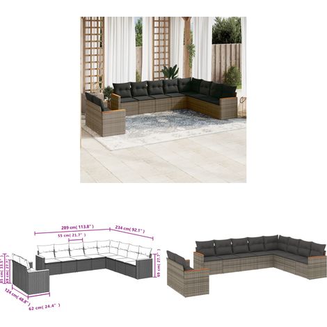 10-tlg. Garten-Sofagarnitur mit Kissen Grau Poly Rattan - Gartenmöbel - Outdoor Möbel - Rattan Sofa - Lounge Set - Esstischgarnitur - Home & Living (1/3)