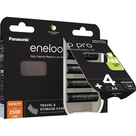 [NEUWERTIG] B-Ware Panasonic Mignon Akku eneloop pro AA 2500mAh NiMH 4er Set inkl. Akkubox 1,2V