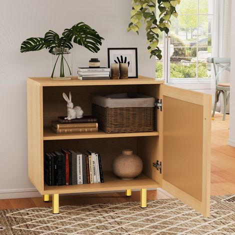 Aufbewahrungsschrank mit Rattantür und Regal MDF Natur OKMYHOME (1/5)