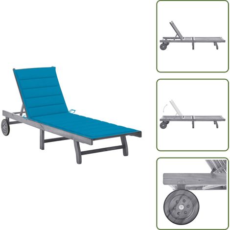 Sonnenliege mit Auflage Grau Akazie Massivholz - Holz-Sonnenliege - Gartenliege - Akazienholzsofa - Lounge Chair - Außen Liege (1/5)
